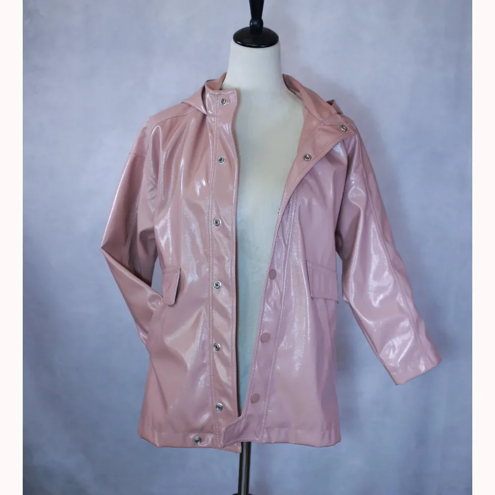 ZARA Girls Hooded Rubberized Pink Spring Raincoat Size 10 NWOT